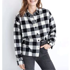 Madewell Womens Top Size Large Flannel Black White Oversized Buffalo Check